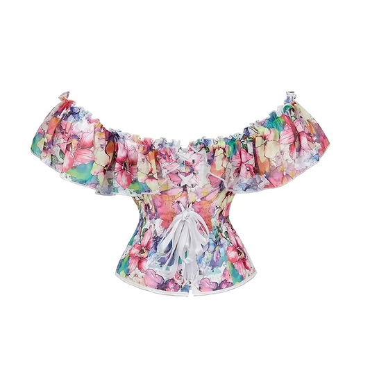 Ribbon Tied Floral Print Corset
